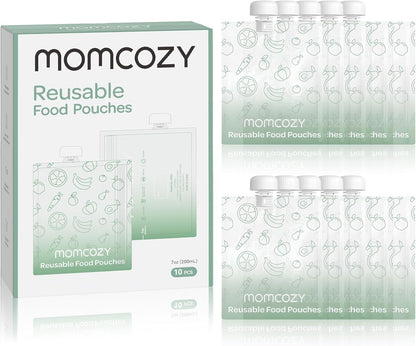 Momcozy Reusable Baby Food Pouches for Toddlers,BPA Free Plastic,Food Safe,Freezer Safe,Refillable for Applesauce Yogurt & Puree Squeeze Pouch,10 packs,5oz