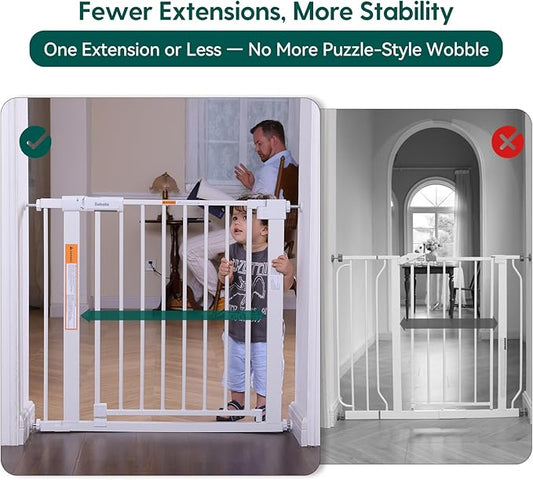 Babelio Baby Gate for Doorways and Stairs, 26-31" Pet Gate with Wide Walk Thru Door and Lock Indicator, No Drill Pressure Mounted Safety Gate with Double Lock and Self-Closing, White