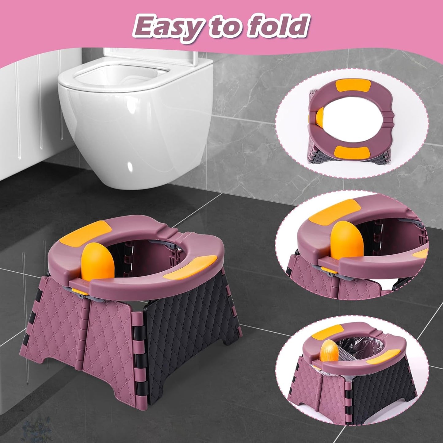 Portable Potty Chair for Toddlers with Splash-Proof Design, Foldable Travel Potty with Bag & 30 Refills - Kids Toilet for Car, Camping, Indoor - Easy Clean Baby Potty Training Seat(Red-blue)