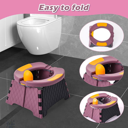 Portable Potty Chair for Toddlers with Splash-Proof Design, Foldable Travel Potty with Bag & 30 Refills - Kids Toilet for Car, Camping, Indoor - Easy Clean Baby Potty Training Seat(Red-blue)