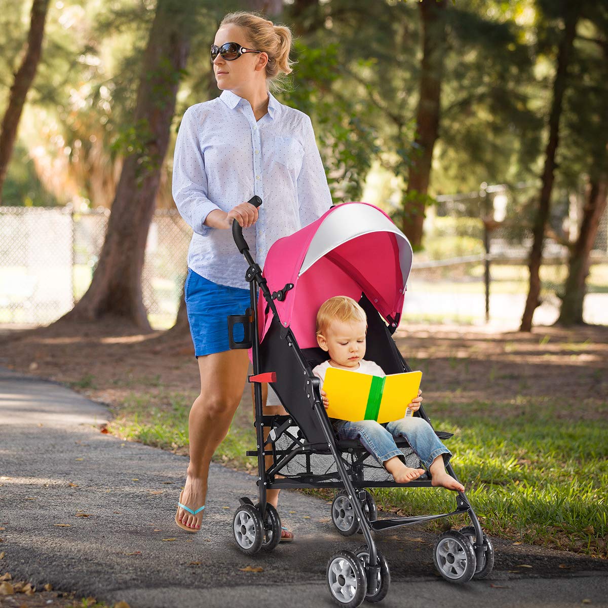 HONEY JOY Baby Lightweight Stroller, Compact Travel Stroller for Airplane, Adjustable Backrest & Canopy, 5-Point Harness, Cup Holder, Storage Basket, Foldable Umbrella Stroller for Toddlers (Black)