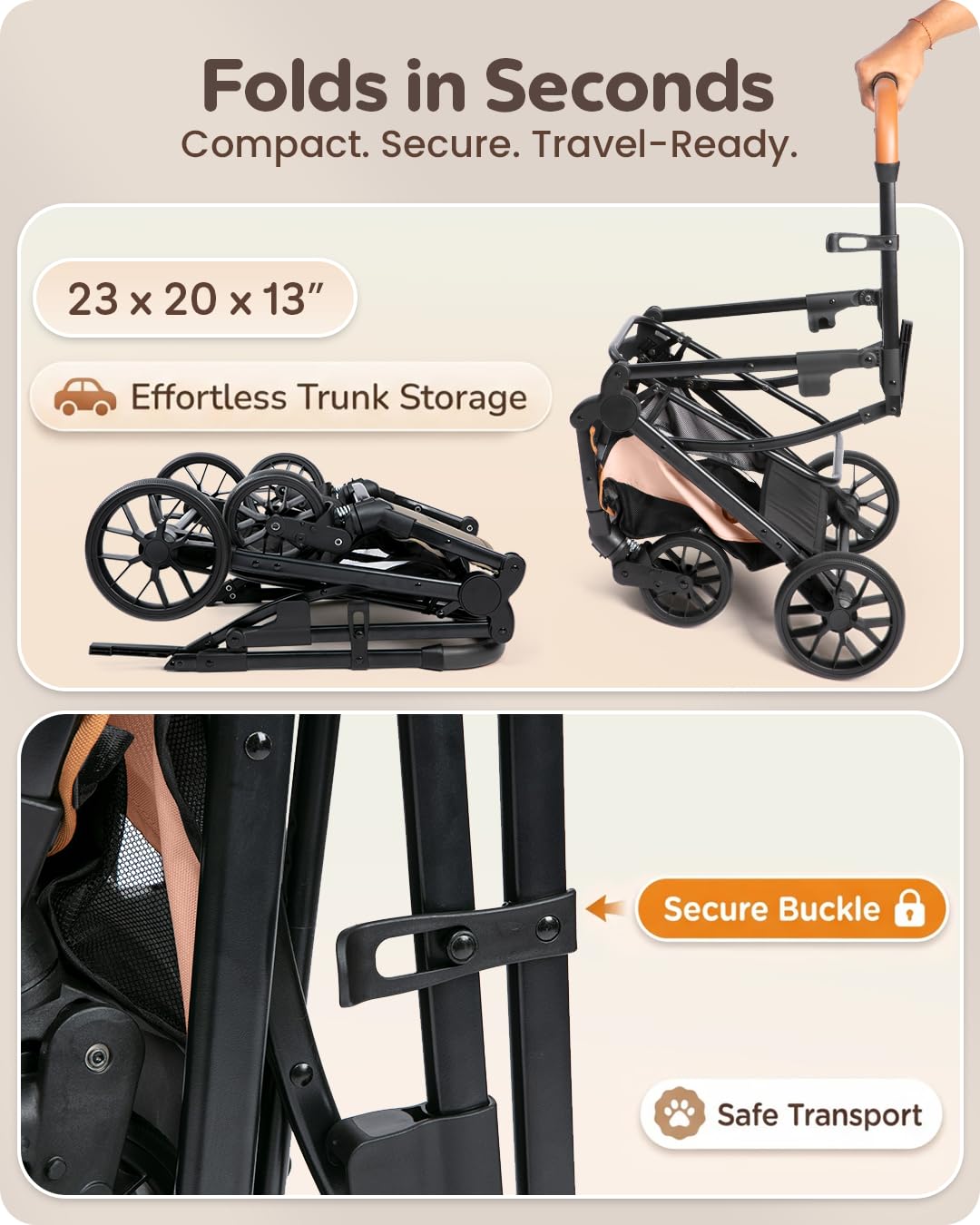 Pet Stroller with Detachable Carrier for Small, Medium Dogs & Cats, Lightweight Foldable Design, Travel-Ready, Compact Storage (Cloud Gray)