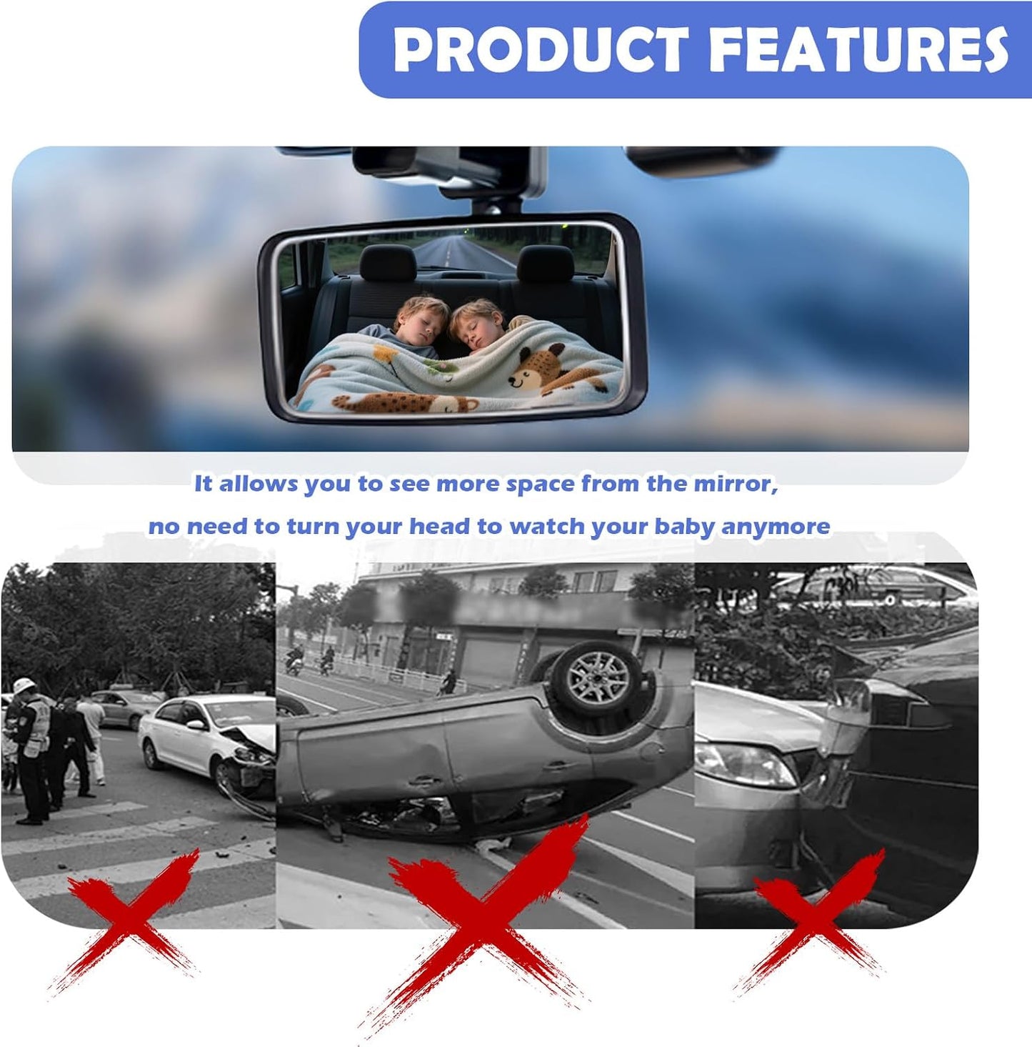 Baby Car Mirror Rear Facing with Hanging Collet,Practical Car Mirror for Baby Rear Facing with 360° Adjustable & Larger Curved Field of View,Shock Resistant Babies Mirrors for Cars