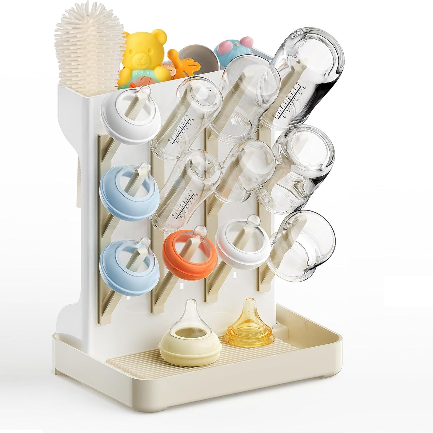 Baby Bottle Drying Rack: Vertical Space Saving Countertop Drying Rack - BPA-Free Baby Accessories Storage Stand Organize Brushes Pacifiers on Countertop - Elegant Grey