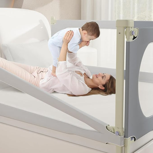 Bed Rail for Toddlers Twin, Full, Queen, King & Cal kingMattress Size | Swing Down Rail Guard | Mattress Side Rail for Kids (Gray and White, (3 Sides for Full Size) 75x75x54 Inch)