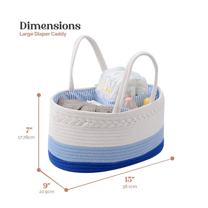 luxury little Diaper Caddy Organizer, Large Cotton Rope Nursery Baby Basket, Changing Table Organizer for Baby Diaper Storage, Portable Car Organizer Removable Divider (Off White, Large)
