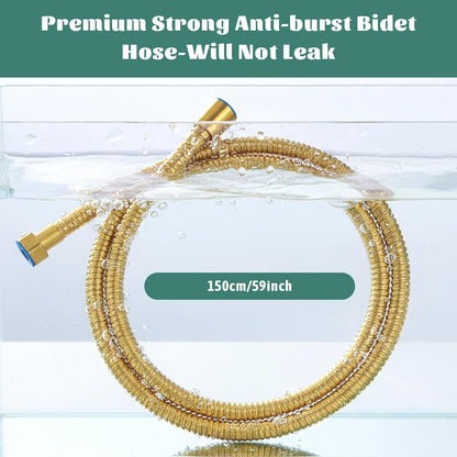 SHENLIU Gold Handheld Toilet Bidet Sprayer for Toilet, Adjustable Water Pressure Control with Bidet Hose for Feminine Wash, Stainless Steel Bathroom Bidets Toilets Sprayer for Cloth Diaper Baby Wash