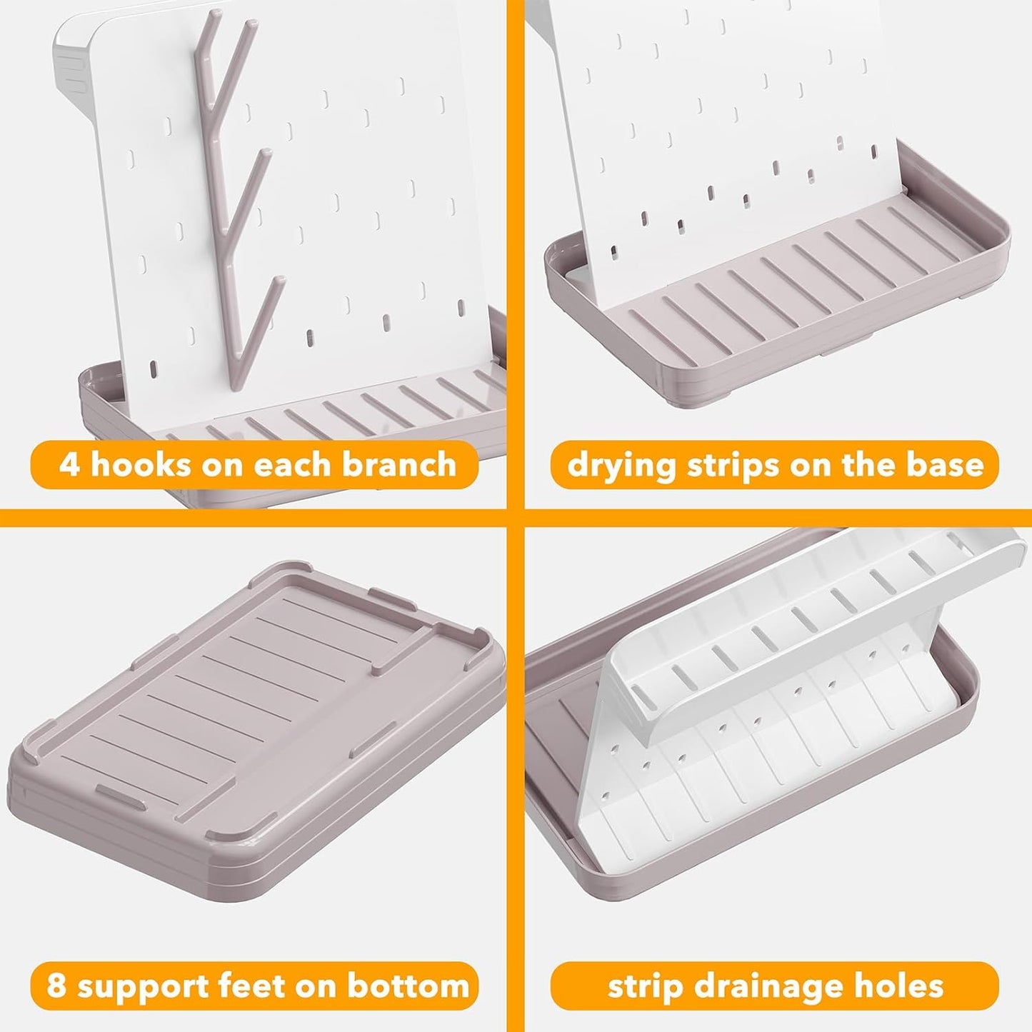 SpaceAid Baby Bottle Drying Rack with 20 Hooks, Space Saving Kitchen Bottles Rack Dryer, Vertical Baby Bottle Holder Organizer for Countertop Storage Accessories (White and Gray)