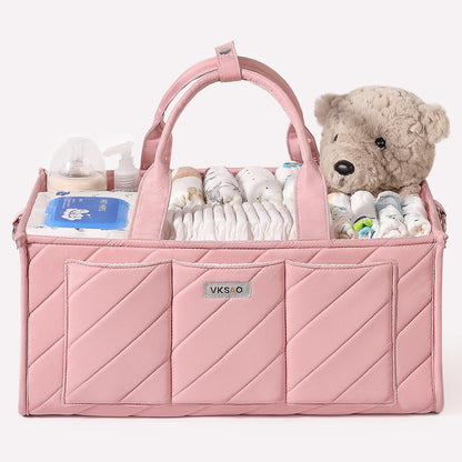 Baby Boy Essentials Diaper Caddy Organizer – Portable Storage Basket with Shoulder Strap & Stroller Hooks, Splashproof Quilted Nursery & Car Tote, Baby Gifts for Baby Shower, Classic Blue