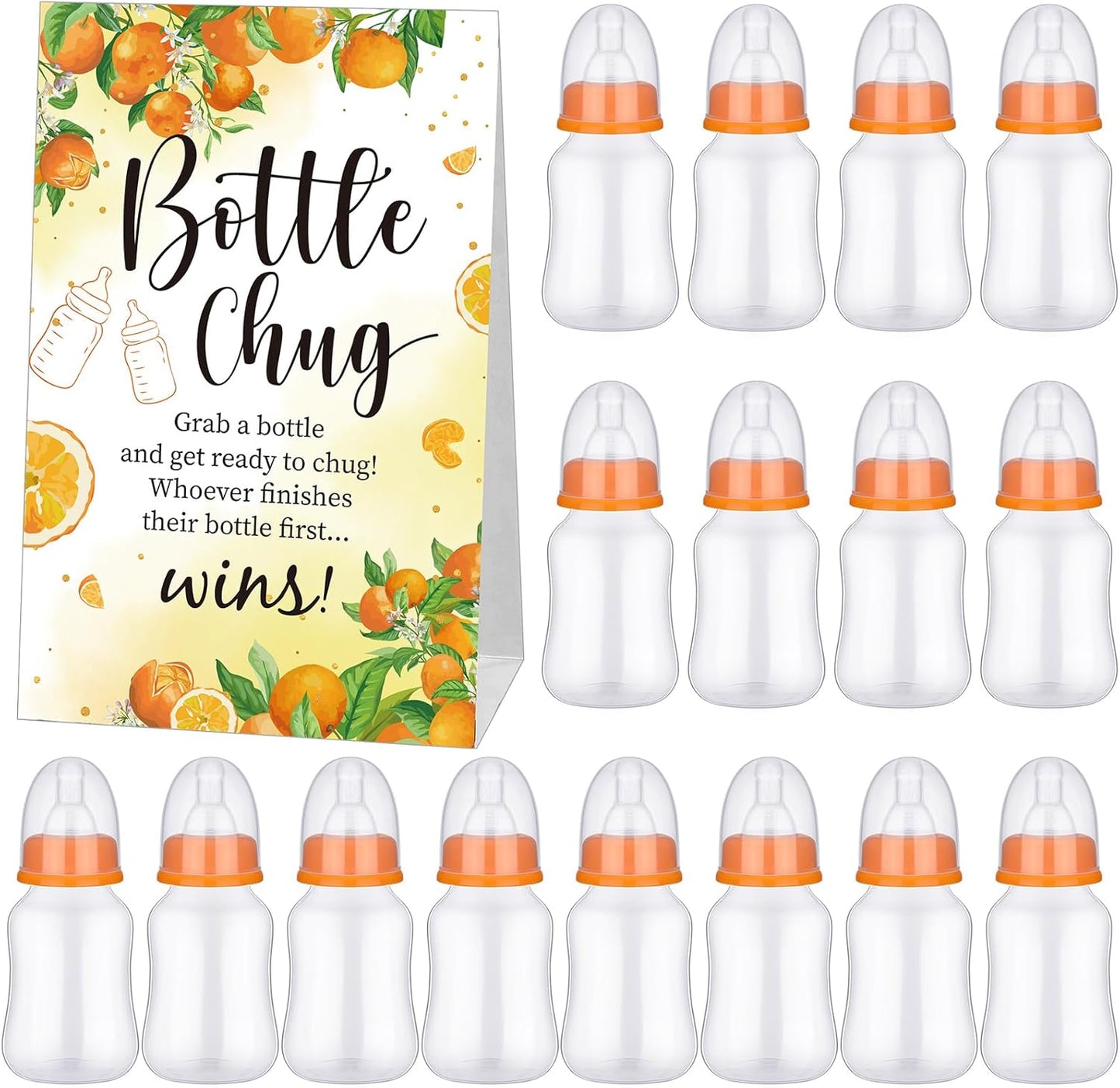 TrelaCo Bottle Chug Baby Shower Game 20 Pcs Baby Bottles Shower Favor with 1 Greenery Theme Sign for Gender Reveal Party Supplies Gifts(Green)