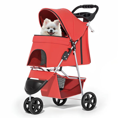 MoNiBloom Foldable Pet Stroller with Weather Cover, 3 Wheels Pet Strolling Cart for Small/Medium Dogs and Cats with Storage Basket and Cup Holder, Breathable and Visible Mesh for All-Season, Black