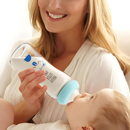 YOHKOH Natural Glass Baby Bottle with Level 1 Slow Flow Nipple, Newborn Anti-Colic Baby Bottles, Wide Neck Mushroom Baby Glass Bottle (Multicolour-A, 3.4oz (Pack of 4))