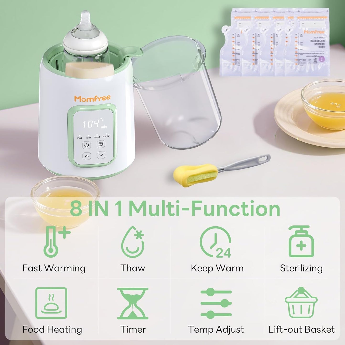 Bottle Warmer, 8-in-1 Fast Baby Bottle Warmer for Breastmilk and Formula,Milk Warmer with Accurate Temperature Control and Automatic Shut-Off,Multifunctional Bottle Warmers for All Bottles (Purple)