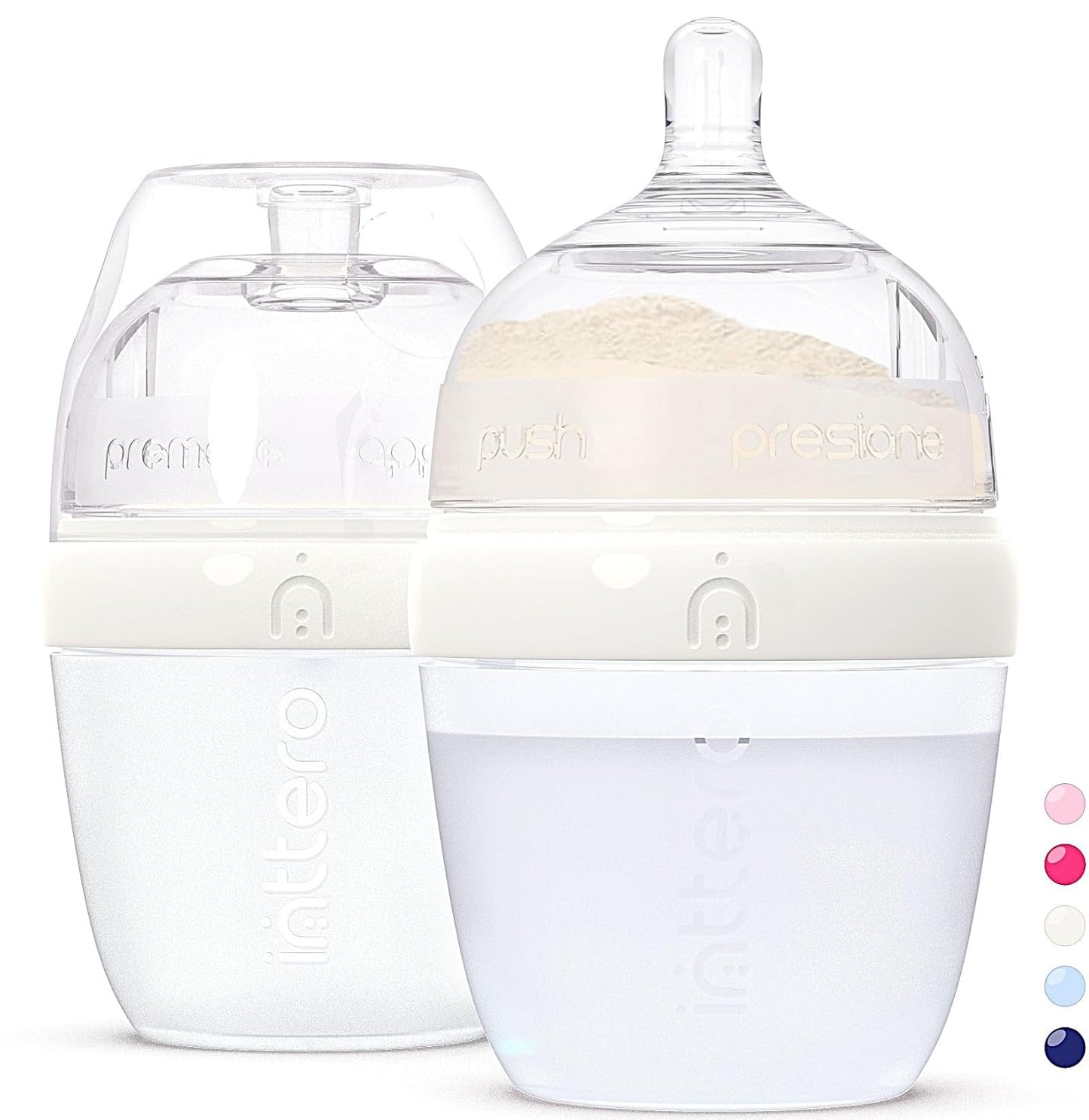 Baby Bottles with Built-in Formula Dispenser, Anti-Colic Wide Neck Design for Newborn Feeding and Everyday Baby Essentials, 9 Oz Medium Flow (2 Pack), Stylish White