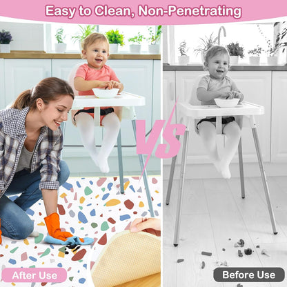 Basumee Splat Mat High Chair Mat Waterproof Baby Play Splat Mat for Under High Chair Food Catcher Highchair Mat for Floor Non Slip Bottom, Pink Rainbow, 46x42 Inches