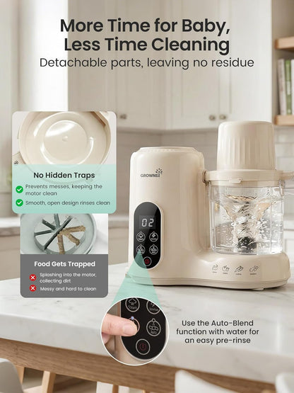 Grownsy Baby Food Maker with Dual-Layer Steam Basket | Baby Food Processor for Starting Solids & Babies 6+ Months | Steamer Blender & Puree Machine for Healthy Baby Food, BPA-Free,Black & Gold