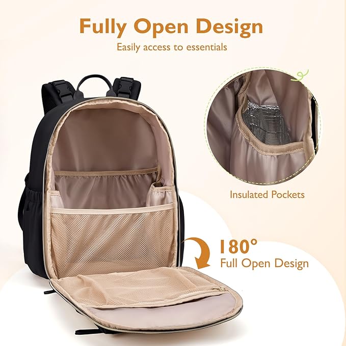 mommore Neoprene Diaper Bag Backpack Small Baby Bag Travel Mini Diaper Backpack for Newborn with Insulated Pockets, Stroller Straps