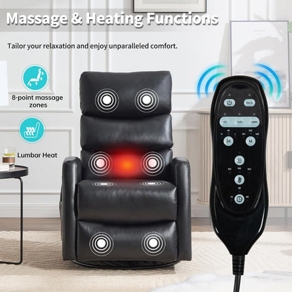 Massage Chair Recliner with Heat, Swivel Rocking Chair Recliner with High Back, Manual Nursery Recliners for Adults,Small Recliner Chair for Small Spaces, Living Room Bedroom, Fabric (Blue Green)