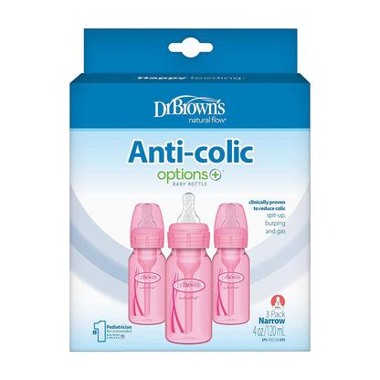 Dr. Brown’s Anti-Colic Options+ Narrow Baby Bottles, 0m+ Level 1 Nipple - Baby Bottle to Reduce Colic (3 Pack), Purple 8 oz
