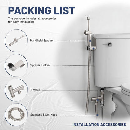 Chrome Handheld Bidet Sprayer for Toilet with Bidet Hose Brass Cloth Diaper Sprayer Bathroom Toilet Attachment for Feminine Wash, Wall Mount or Toilet Mount
