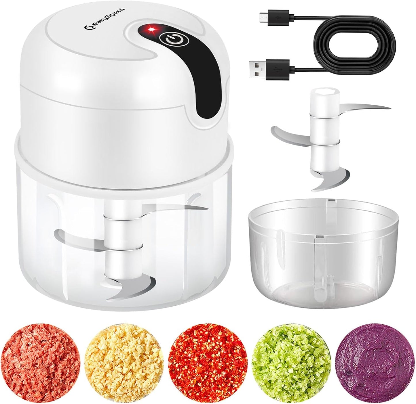 EASYSPEED Electric Garlic Chopper 1Cup, Mini USB Charging Wireless Food Processor with 304 Stainless Steel, 3 Sharp Blades, Portable Kitchen Meat Grinder for Onion, Garlic, Ginger, Baby Food