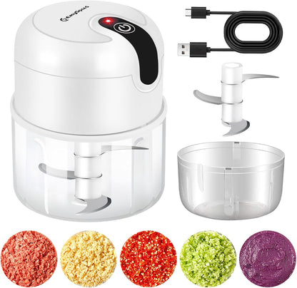 EASYSPEED Electric Garlic Chopper 1Cup, Mini USB Charging Wireless Food Processor with 304 Stainless Steel, 3 Sharp Blades, Portable Kitchen Meat Grinder for Onion, Garlic, Ginger, Baby Food