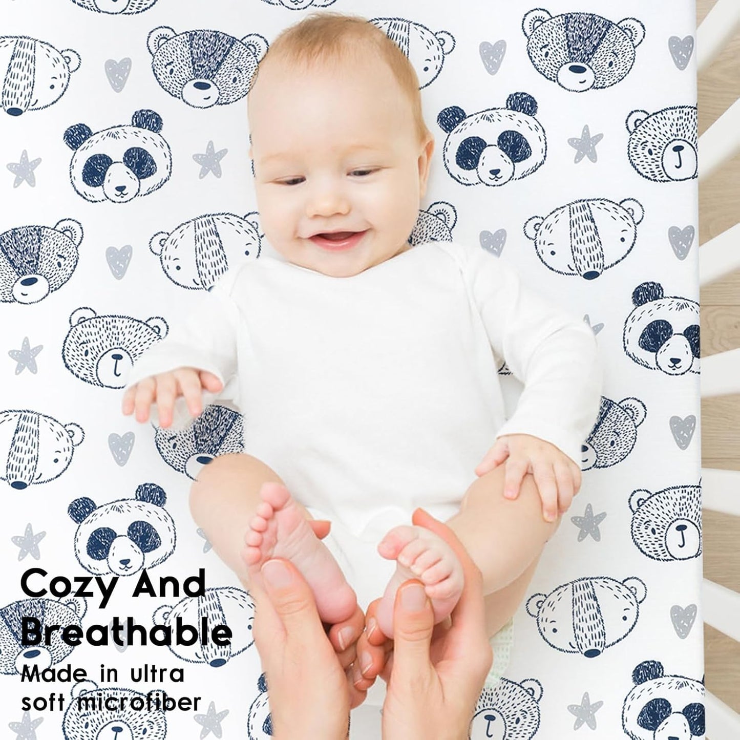 Yoofoss Pack and Play Sheets Fitted, Mini Crib Sheets 2-Pack for Pack N Play Mattress, Stretchy Playard Sheet, Soft and Breathable Green+Giraff