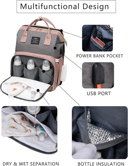 houscly Diaper Bag Backpack with Changing Station: Pink Baby Bags for Girls Boys New Mom Gifts Pañaleras Para Bebe Baby Girl Newborn Essentials Must Haves Baby Shower Gifts Baby Registry