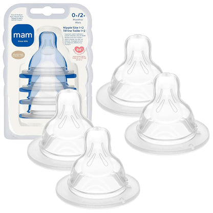MAM Baby Bottle Nipple Mixed Flow Pack, Fast Flow Size 3 & Extra Fast Flow Size 4, Newborns 4+ Months, Skin Soft BPA Free Silicone, 94% Nipple Acceptance, Fits All MAM Bottles, 4 Pack, Made in Europe