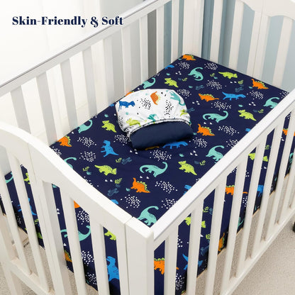 PHF 3 Pack Soft Mini Crib Sheets, Floral & Animal Pack N Play Sheets for Baby Boys Girls, No Slip Universal Fit for Pack N Play, Playard, Portable and Mini Crib Mattresses,Floral & Animal