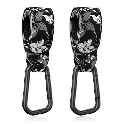 Baby Stroller Hooks for Hanging Bags, Universal Stroller Clips Accessories, Mommy Hook for Diaper Bag, Shopping Cart, Purse, Backpack - 2 Pack, Abstract Leaf