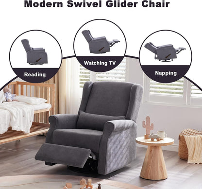 Eiayeebil Nursery Swivel Glider Recliner,Rocking Chair Nursery with Footrest,Rocking Recliner Chair for Nursery,Glider Rocker Recliner for Living Room & Bedroom,Beige