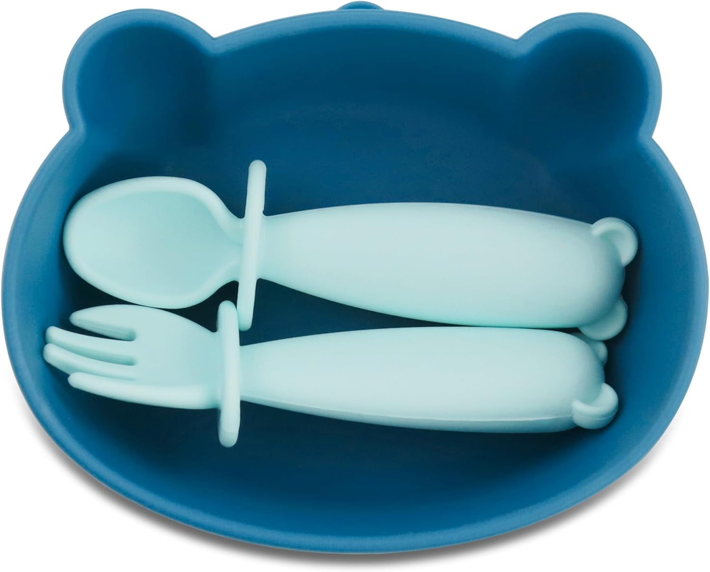 Silicone Bear Shaped Baby Bowl with Suction, Spoon & Fork for Babies 6+ Months, Infant Feeding BLW Baby Essentials Must Haves, BPA Free, Dishwasher Safe (Very Bear)