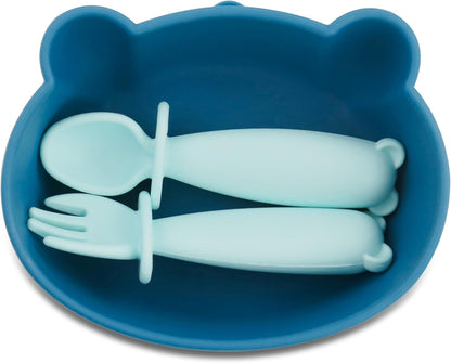 Silicone Bear Shaped Baby Bowl with Suction, Spoon & Fork for Babies 6+ Months, Infant Feeding BLW Baby Essentials Must Haves, BPA Free, Dishwasher Safe (Very Bear)