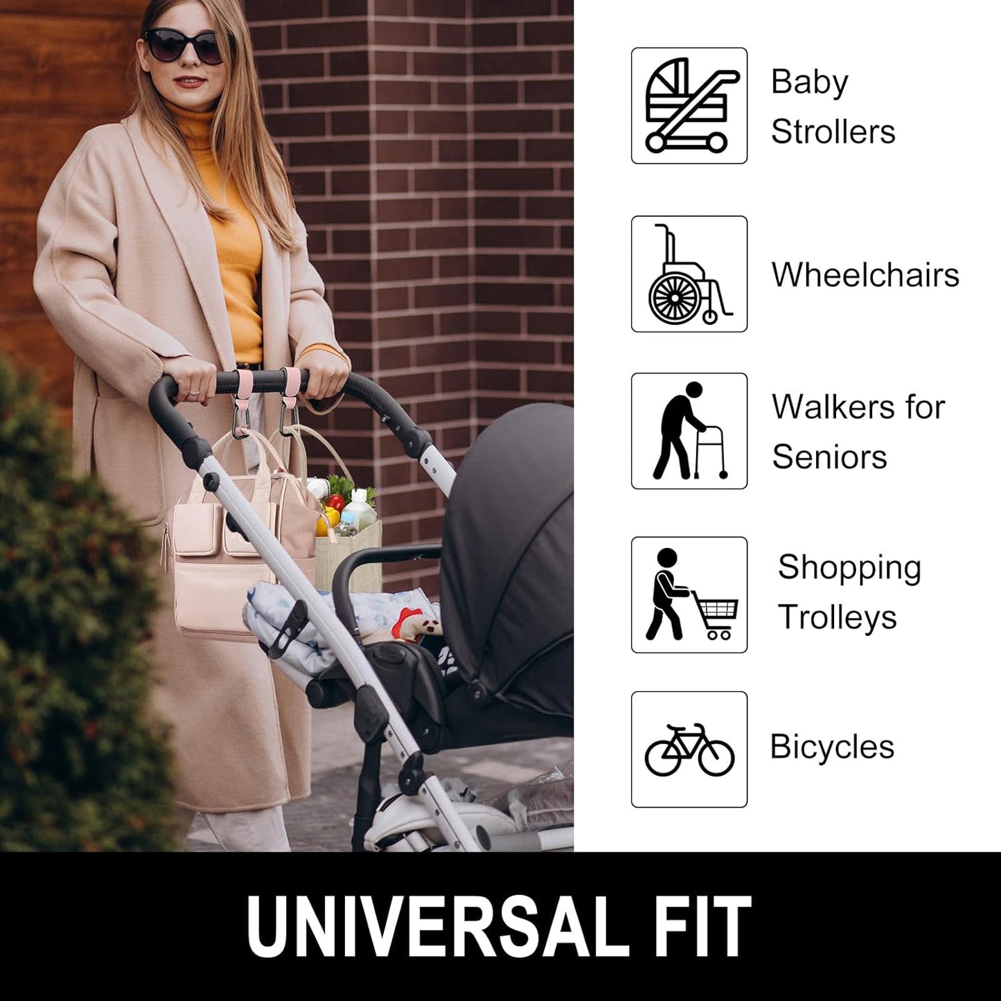 Baby Stroller Hooks for Hanging Bags, Universal Stroller Clips Accessories, Mommy Hook for Diaper Bag, Shopping Cart, Purse, Backpack - 2 Pack, Abstract Leaf