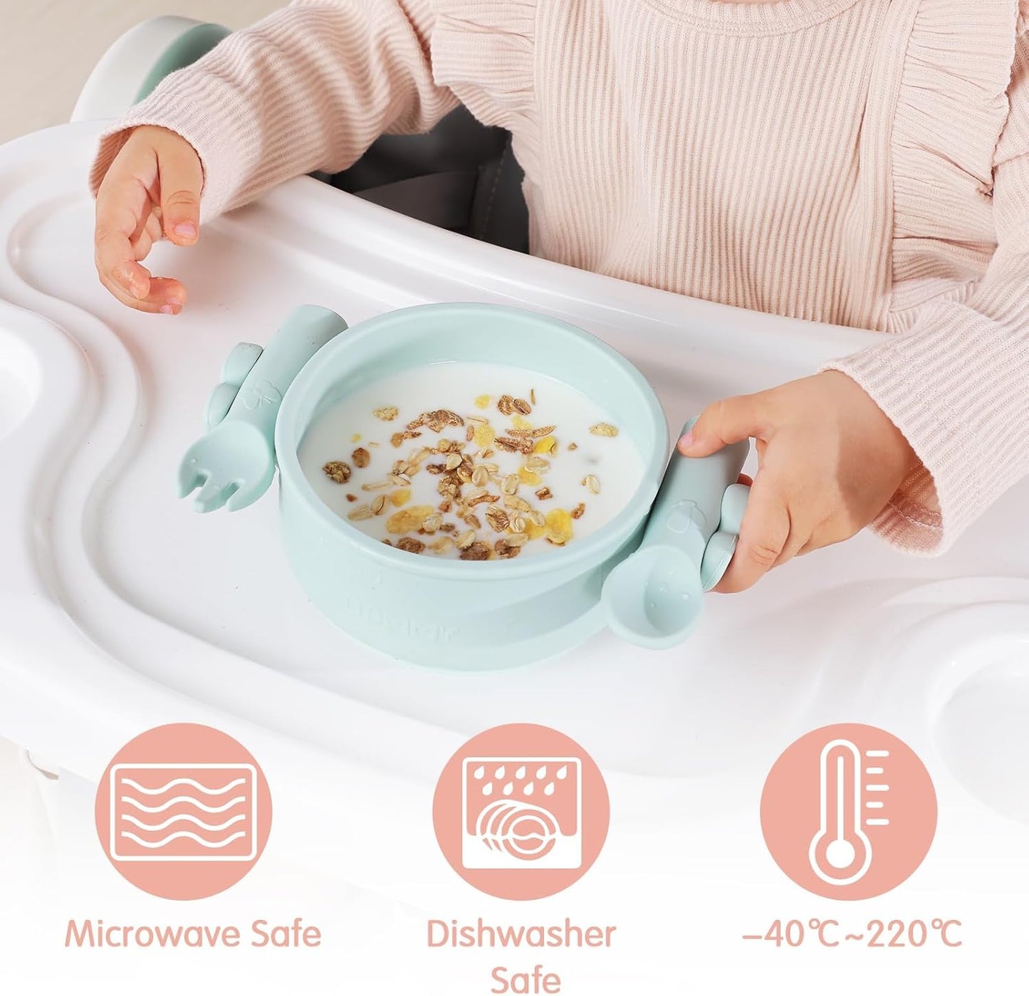 Dommy Baby Bowl with Suction BPA-Free Suction Bowl for Baby with Spoon and Fork Silicone Suction Bowl with Lid