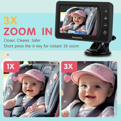 Baby Car Camera USB with No.1 Clarity, 5'' HD 1080P IPS Baby Car Monitor with 3X Zoom, Backseat/Carseat/Rear Seat Camera with Ultra Night Vision, Easy No-Damage Install, S100P(5inch Black)
