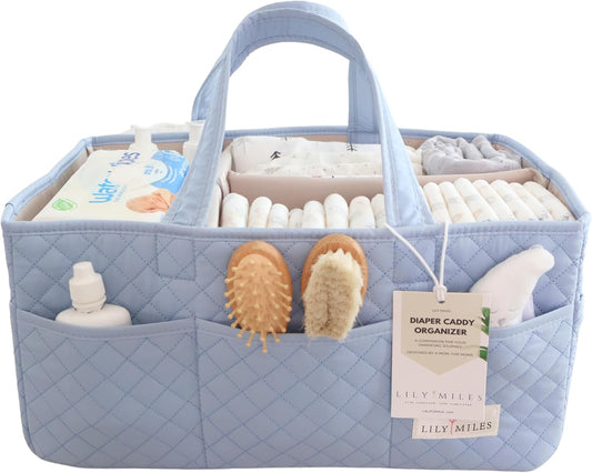 Lily Miles Baby Diaper Caddy Organizer, Quilted Nursery Storage Basket for Newborn Essentials and Diaper Changing Station, Gift for Baby Shower and Registry Must-Have (Willow Green)