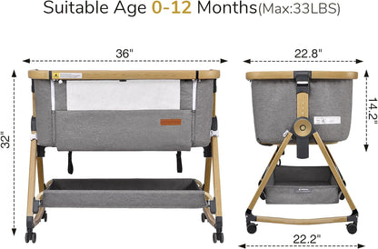 Maydolly Baby Bassinet & Bedside Sleeper, 3 in 1 Rocking Bassinet with Mattress & Sheet, Adjustable Height, Removable Breathable Cover, Easy Folding Infant Crib (Grey)