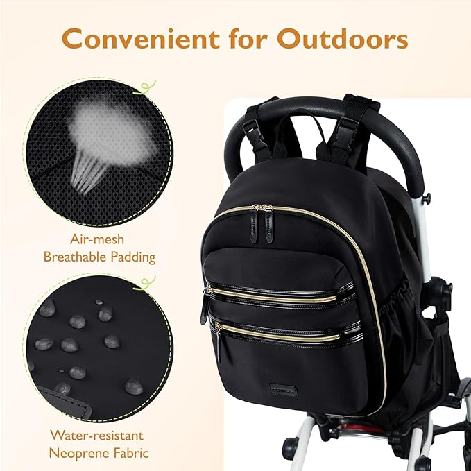mommore Neoprene Diaper Bag Backpack Small Baby Bag Travel Mini Diaper Backpack for Newborn with Insulated Pockets, Stroller Straps