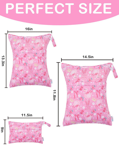 ALVA ALVABABY 3 Cloth Diaper Wet Dry Bags Waterproof Reusable with Two Zippered Pockets Travel Beach Pool Daycare Soiled Baby Items Yoga Gym Bag for Swimsuits or Wet Clothes Small medium Large - Colors A