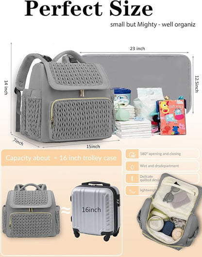 Awanhe Diaper Bag Backpack, Baby Bag with Changing Pad, Travel Waterproof Diaper Bag Tote, Newborn Essentials Must Haves, Luxury baby shower gifts for boys & Girls, Grey