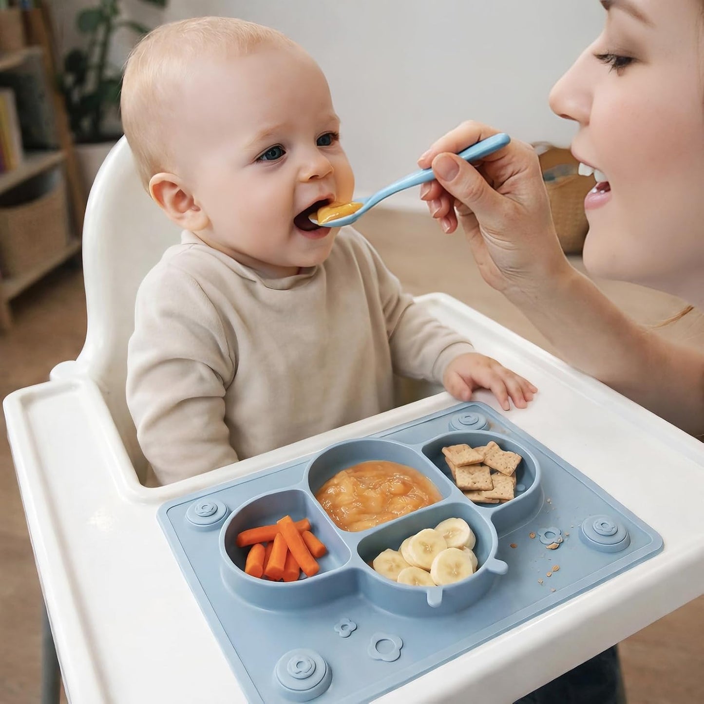 ROCCED Suction Plates for Baby Placemat Spoon Fork Set for Toddlers, Silicone Baby Plates with Suction Baby Dishes for Kids Plates-pale mauve