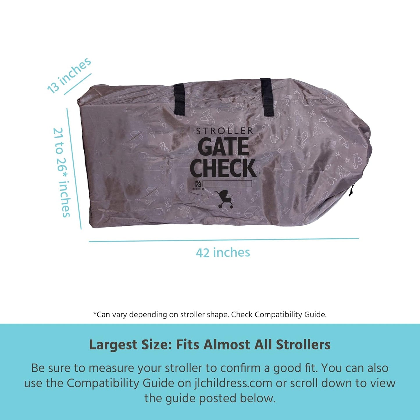 J.L. Childress Gate Check Bag for Single & Some Double Strollers - Travel Bag for Airplane, Fits Most Standard Baby Strollers, Airport Accessories for Gate Check, Flying Essentials - Red