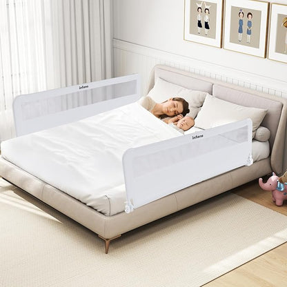 INFANS Bed Rail for Toddlers, 59" Foldable Safety Baby Crib Rail Fit for Kids Twin, Extra Long Swing Down Bed Guardrail for Convertible Crib, Queen, Full, King Mattress Side Guard (White)