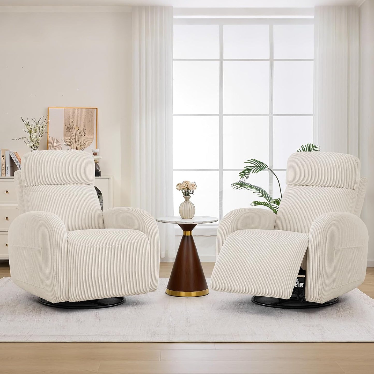 Nursery Glider Recliner, Power Swivel Rocking Recliner with USB & Type-C Port, Swivel Nursering Reclining Rocker with Double Pockets for Living Room, Camel Chenille