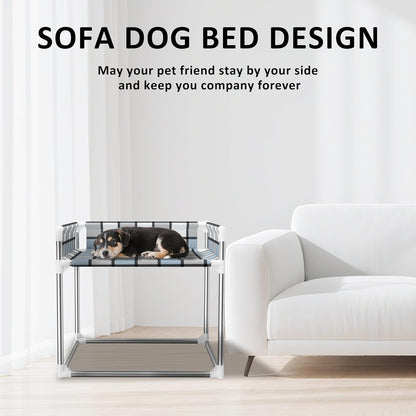 Bedside Window Pet Cat Bed - Dog Bed with Guardrail Extension Attached to Human Bed Height Elevated Dogs Cats Window Perch Bedside Dog Cot Sleeper Hammock Furniture Pet Beds (34'' x 20'' x 24'')