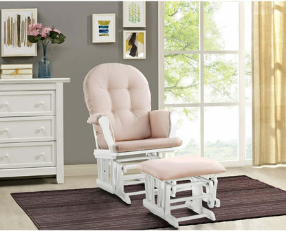 HomeStock Glider and Ottoman Set - Padded Arms, Storage Pockets, Metal Bearings White and Blue
