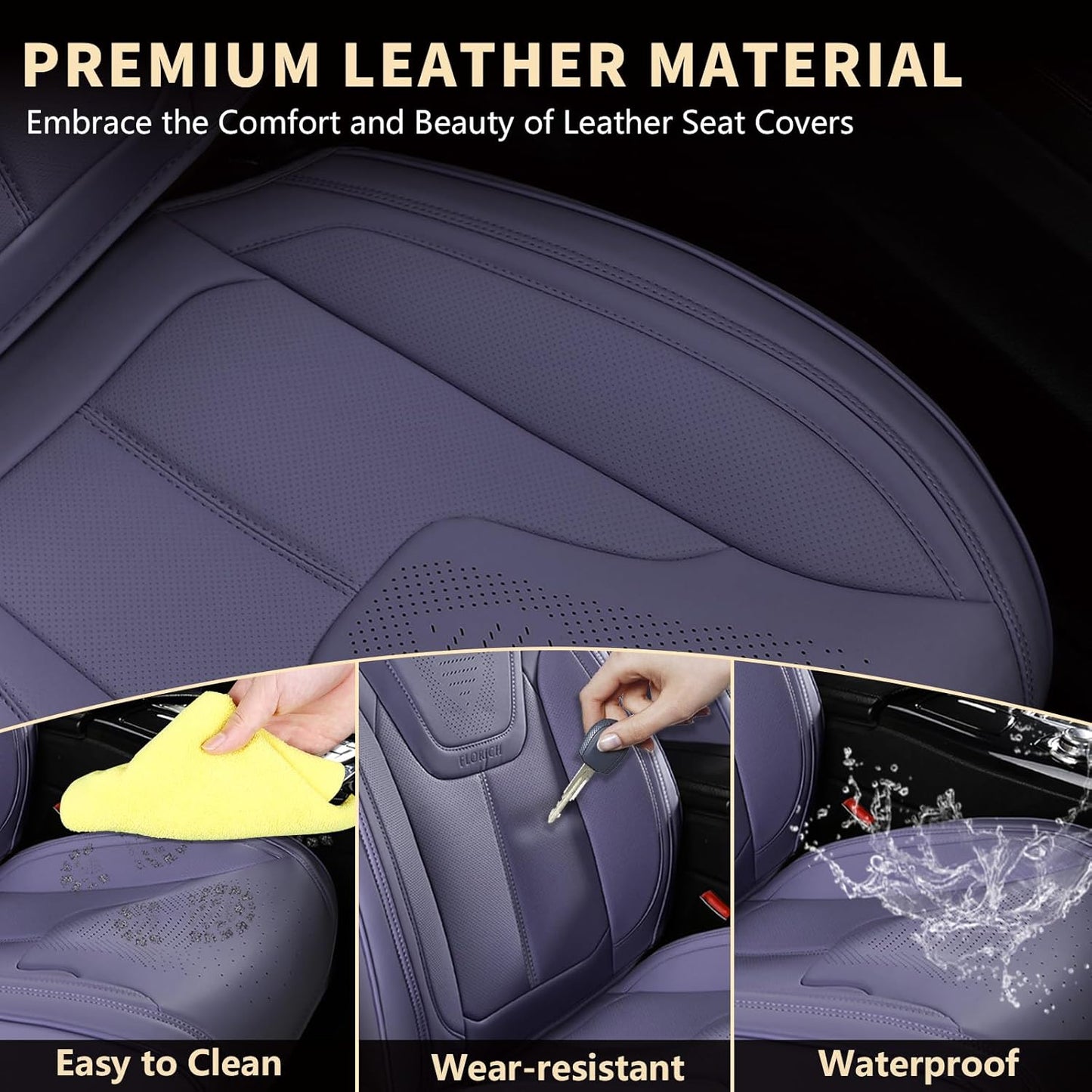 FLORICH Car Seat Covers, Brown Leather Seat Covers for Cars, Faux Nappa Leather Automotive Seat Protectors, Car Seat Cushions Universal Fit for Most Sedans SUVs Trucks - Brown