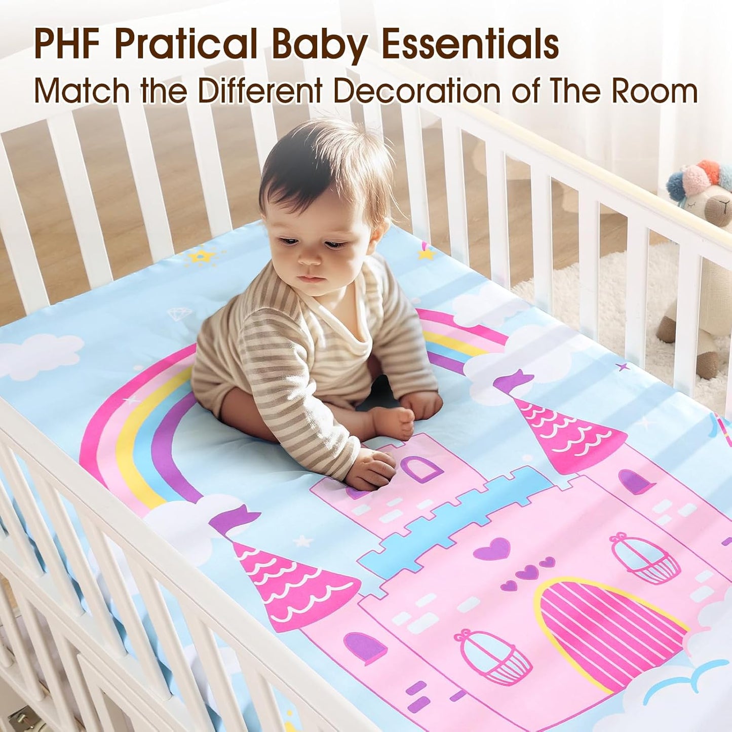PHF 3 Pack Soft Mini Crib Sheets, Floral & Animal Pack N Play Sheets for Baby Boys Girls, No Slip Universal Fit for Pack N Play, Playard, Portable and Mini Crib Mattresses,Floral & Animal